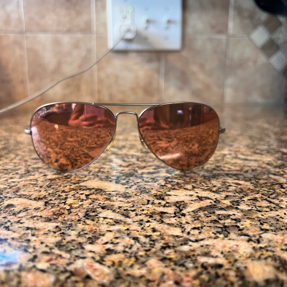 Ray-Ban Silver and Pink Aviator Sunglasses with Red Lenses